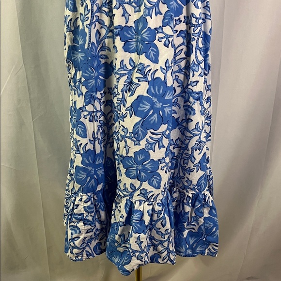 Vineyard Vines Tide Blue Floral Print Sleeveless Ruffle Hem Midi Dress - Picture 13 of 16